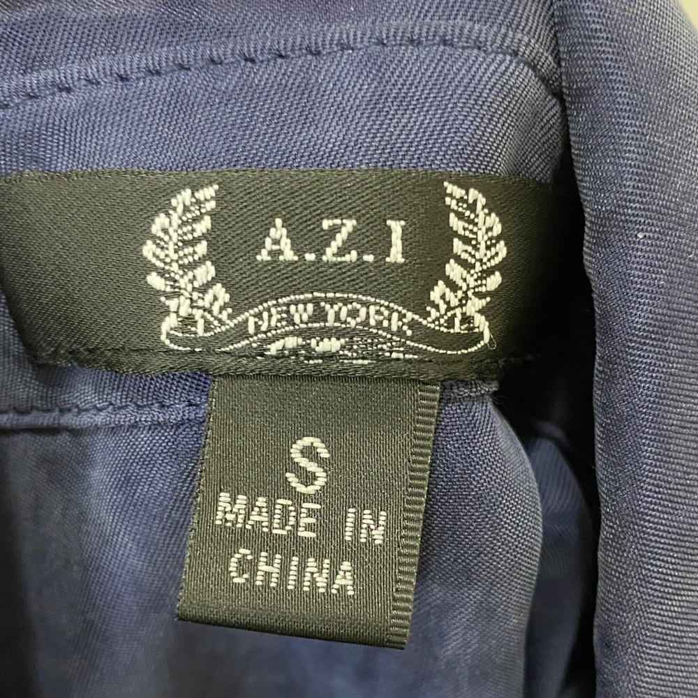 A. Z. I. Elegant Navy Button Down Shirt with Lattice Sleeves - Picture 2 of 5